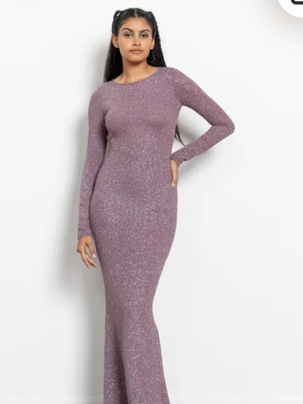 Long Sleeve Sparkle Maxi Dress in Dusty Lavender